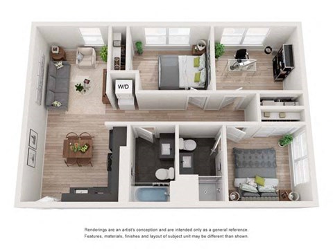 Floor plan for 3 beds, 2 baths, 894 sqft
